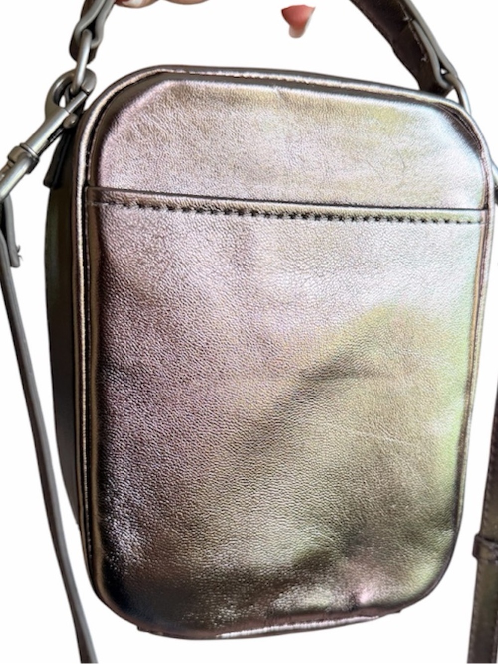 AMERICAN LEATHER Pewter Taupe Tribeca Cross Body Bag with Top Handle - Picture 4 of 9
